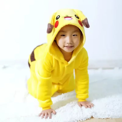 Pokémon Pikachu Flannel Onesie Hoodie Pajamas for Kids & Adults - Soft Warm Autumn/Winter Cosplay Sleepwear Parent-Child Homewear Set