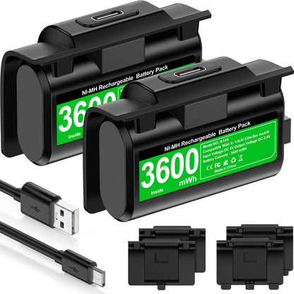 Rechargeable 2×3600mWh Battery Packs for Xbox Series X/S & Xbox One with USB Charging Cable
