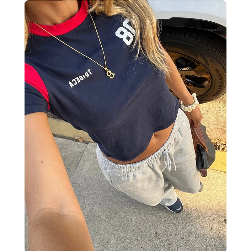 Women’s Summer Crop Top T-Shirt – Brazil Letter Print O-Neck Short Sleeve Casual Streetwear Tee 2026 Beach Fashion