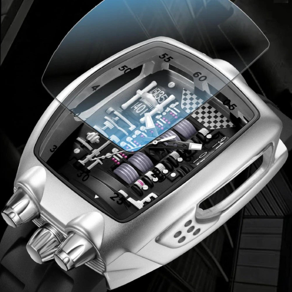 Alien Y2K Transparent Quartz Watch - Creative Hollow Case Design Fashion Men's Wristwatch with Unique Retro Style