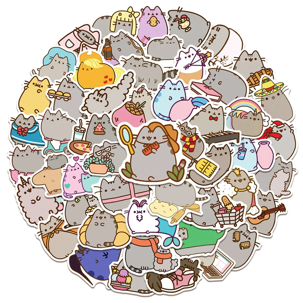 50/100-Piece Cute Cat Stickers - Waterproof Kawaii Cartoon Decals for Laptops, Stationery, Notebooks, and Kids’ Gifts