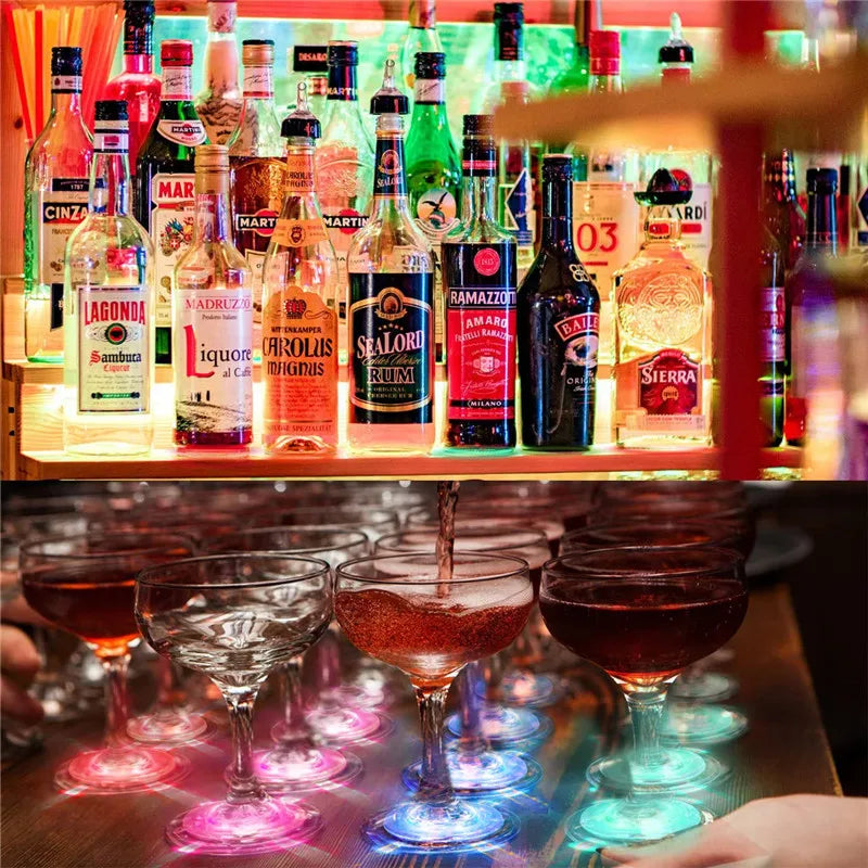 10-100PCS LED Flash Coaster Lights – Battery-Powered Luminous Bottle & Wine Cup Stickers for Bar, Party, KTV