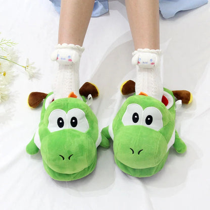 Kawaii Mario & Luigi Piranha Plant Plush Slippers — Cute Green Yoshi Anime Soft Stuffed Dolls, Birthday Gift