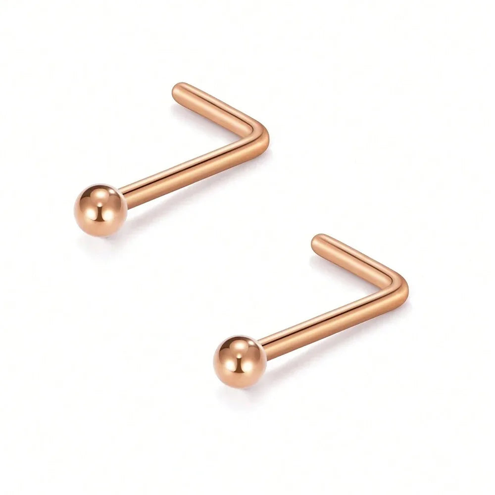 20G Stainless Steel L-Shaped Nose Stud Ring – 2mm Ball Twister Screw Nose Piercing Jewelry for Women & Men Stylish Body Accessory
