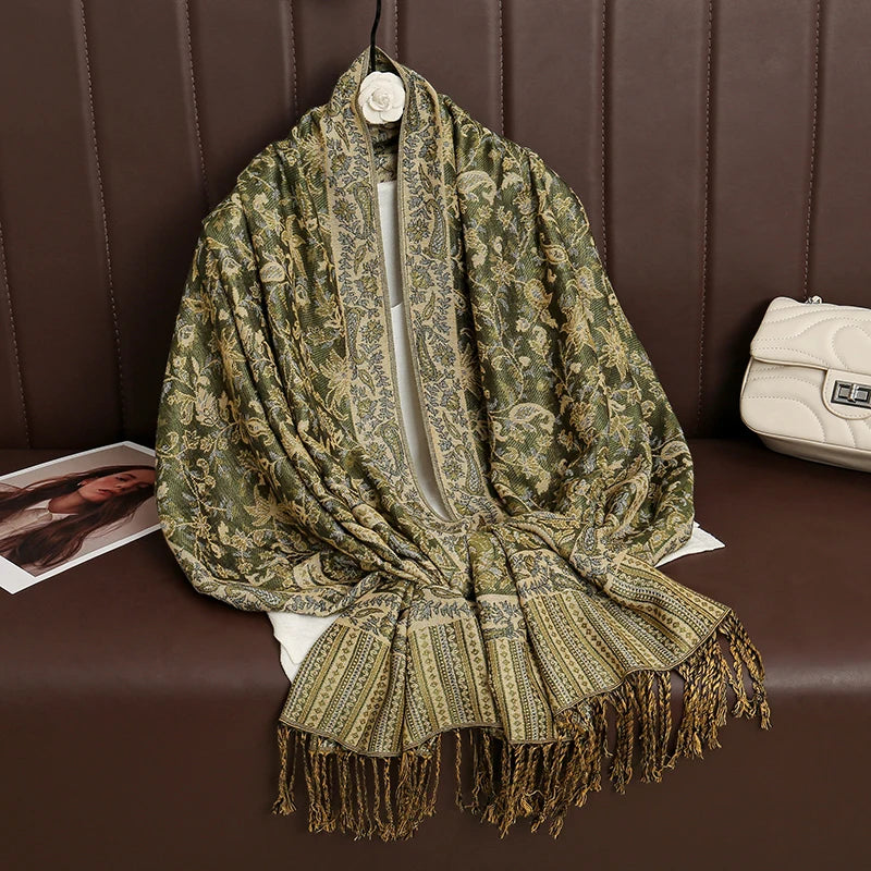 Luxury Autumn Cashmere Pashmina Shawl – Warm Winter Scarves for Women, Printed Cotton Foulard Stole Scarf 2023
