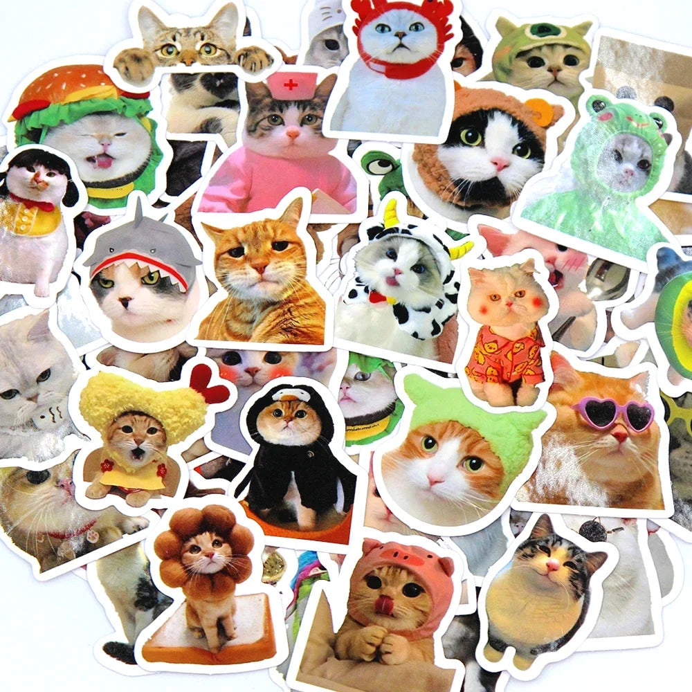Funny Cartoon Cat Stickers – 100/500/1000-Piece Cute Waterproof-Style Decals for Laptops, Phones, Bikes and Luggage