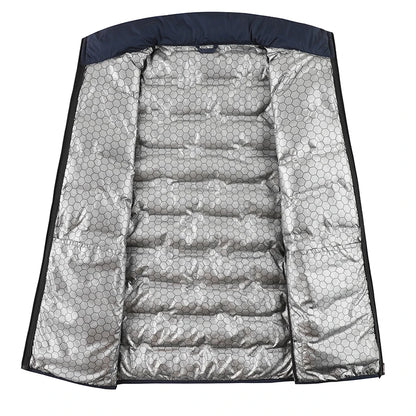 Graphene Self-Heating Down Jacket for Men – Solid Windproof, Pleated Stand Collar, Warm Winter Outerwear