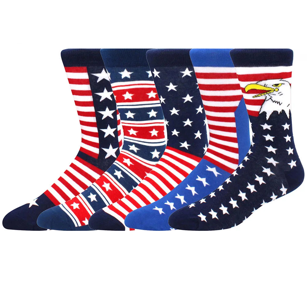 5-Pair Combed Cotton Novelty Crew Socks - Funny Skateboard Casual Socks for Men & Women