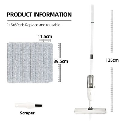 DARIS 360° Spray Flat Mop — Reusable Microfiber Pads with 500ML Large Capacity Square Triangle Bottle