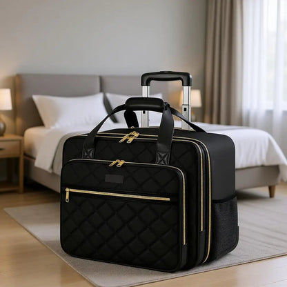 Extra Large 18" Laptop Rolling Bag for Women – Black Travel, Work & College Bag with Wheels