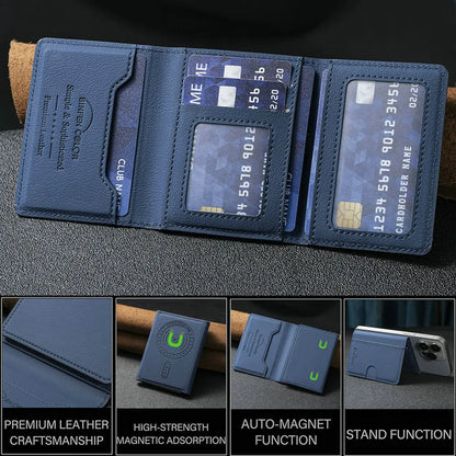 MagSafe Magnetic Leather Card Holder - Slim Phone Wallet Case with Flip Card Slot & Stand