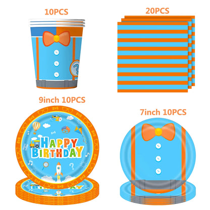 Happy Birthday Party Supplies Set — Cartoon Movie Theme Flag Banner, Paper Tableware, Latex Balloons & Cake Topper Decoration
