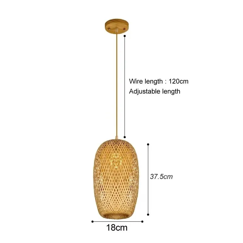 Bamboo Pendant Lamp Ceiling Light - Handwoven Rattan Wicker Hanging Fixture for Dining Room, Bedroom & Indoor Home Decor