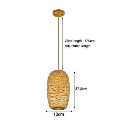Bamboo Pendant Lamp Ceiling Light - Handwoven Rattan Wicker Hanging Fixture for Dining Room, Bedroom & Indoor Home Decor