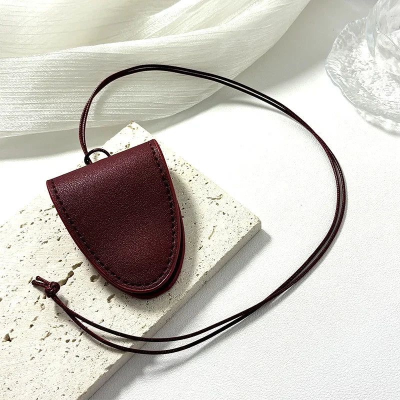 Hanging Neck Eyeglasses Storage Bag with Chain – Unisex Leather Sunglasses Case & Portable Key Holder Pendant