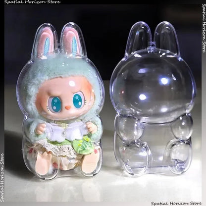 Labubu Transparent Protective Cover – Cute Elf Plushie Display Bag & Mini Portable Storage Box for Stuffed Toys