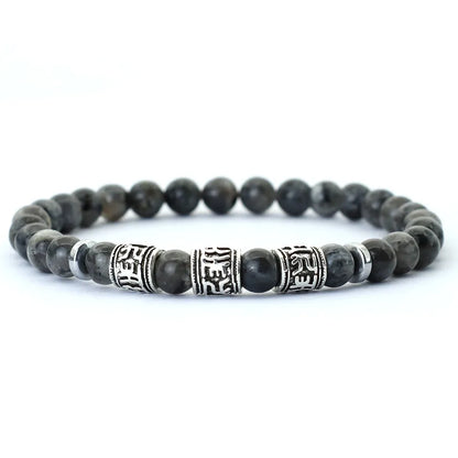 Noter Mantra Bracelet for Men – 6mm Howlite, Lava, and Tiger Eye Beads, Viking Accessories, Tibetan Bracelet