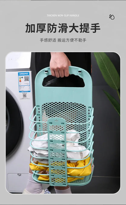 Foldable Plastic Laundry Basket – Wall-Mounted Non-Perforated Clothes Storage for Bathroom