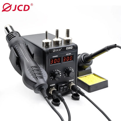 JCD 8586D 2-in-1 750W Soldering Station with Hot Air Gun – LCD Digital Display Electric Soldering Iron for SMD Welding & Rework