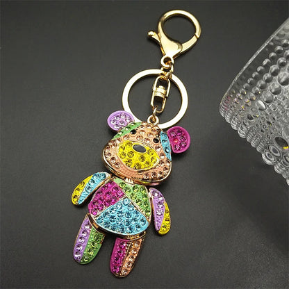 Colorful Crystal Bear Keychain - Cute Rhinestone Alloy Bag Charm & Fashion Keyring