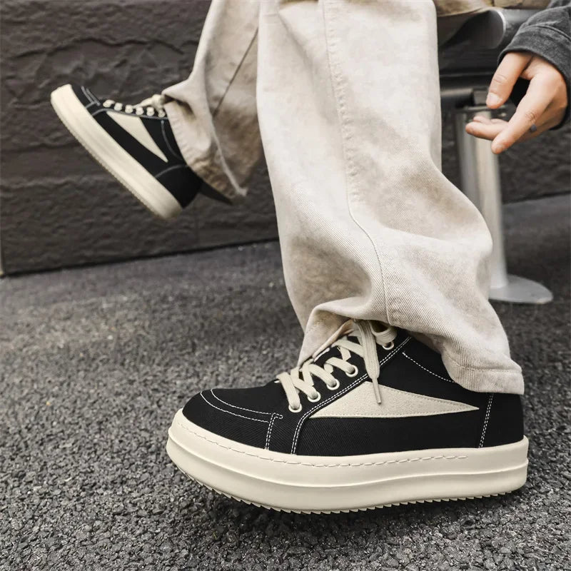 Unisex Canvas Platform Sneakers - Casual Thick-Sole Flat Skate Shoes for Couples