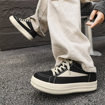 Unisex Canvas Platform Sneakers - Casual Thick-Sole Flat Skate Shoes for Couples