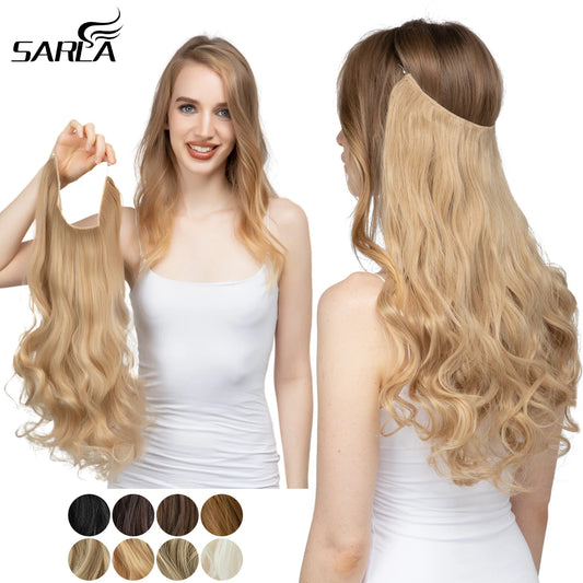 Synthetic Ombre Hair Extension - One Piece Invisible Wire Long Wavy Clipless False Hairpiece Black Blonde Pink