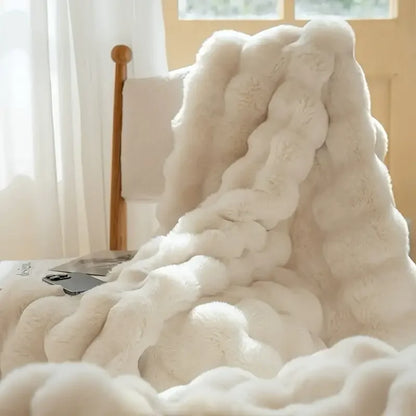 Cozy Faux Rabbit Fleece Throw Blanket – Soft Warm Plush 1pc Bed Sofa Blanket for Bedroom, Living Room & Dormitory Use
