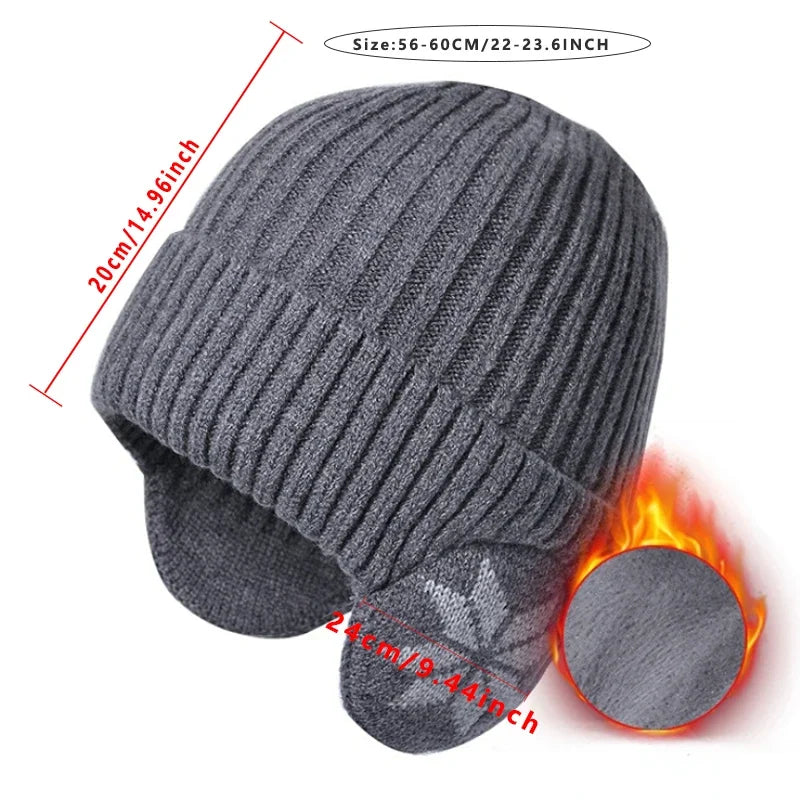 Unisex Winter Warm Plush Knitted Beanie - Coldproof Skull Cap for Men and Women, Outdoor Ear Protection Wool Hat