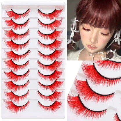 Colorful Halloween False Eyelashes – Blue, Red & Pink Cosplay Fake Lash Extensions for Makeup Looks