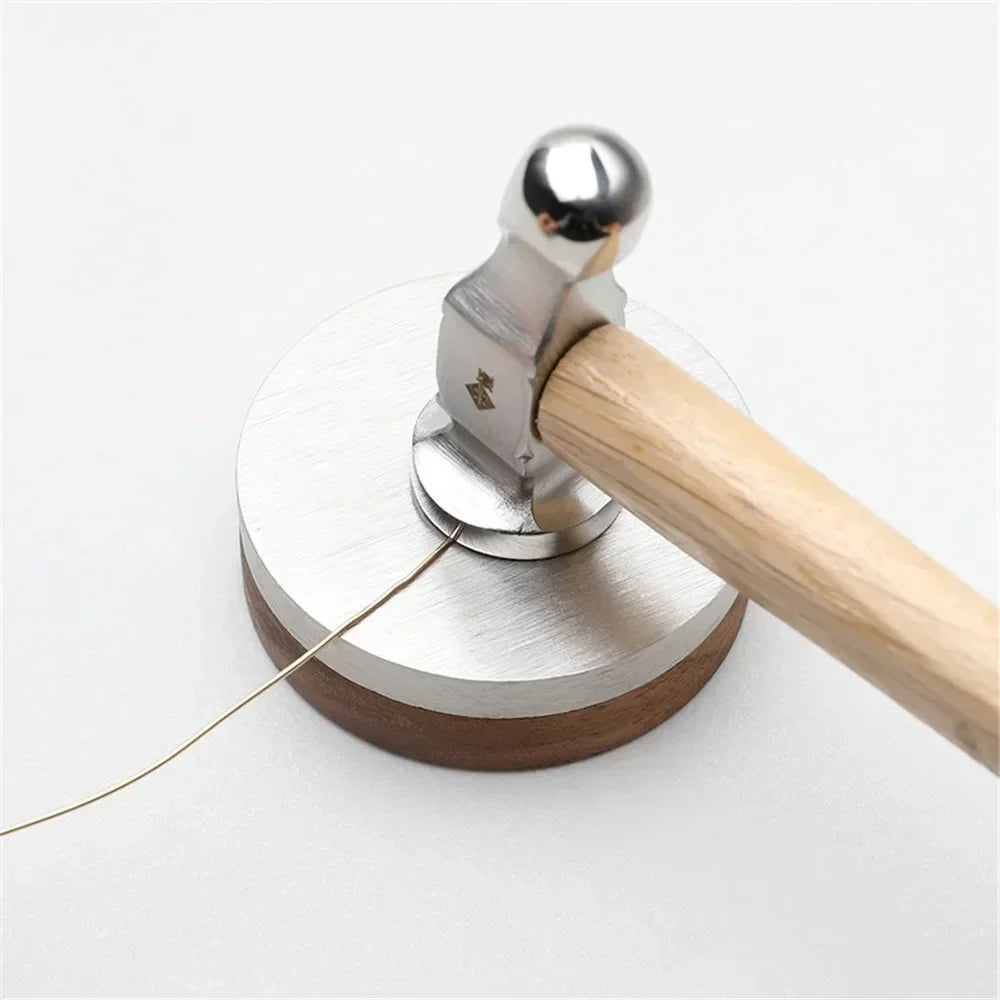 Stainless Steel Round Head Hammer – Mini Professional Jewelry & Leather Craft Tool with Wooden Handle for Goldwork & Precision Hand Use