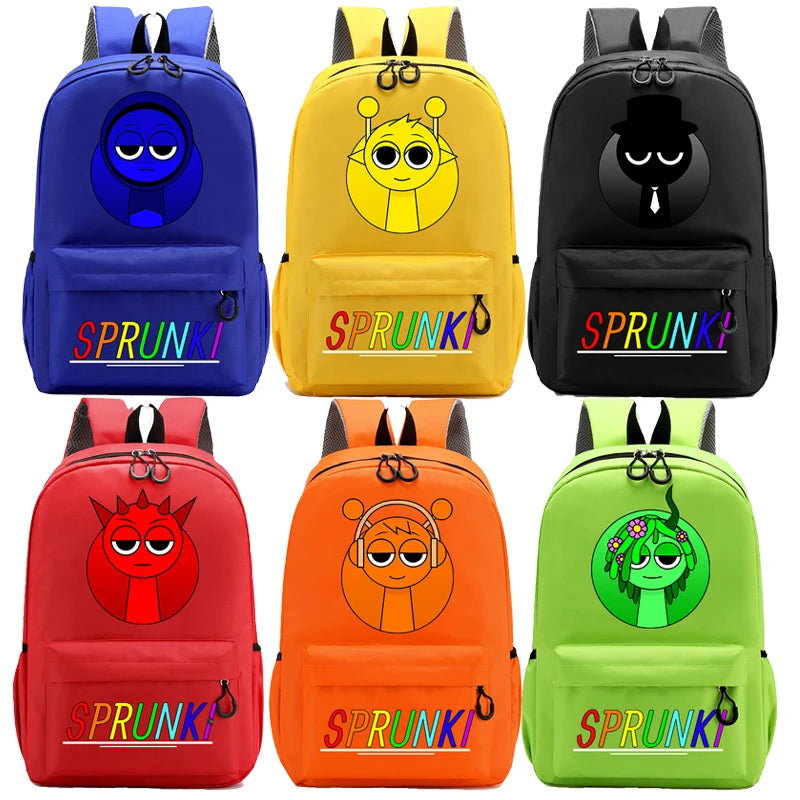 Sprunkis Cartoon Anime Backpack for Boys & Girls – Breathable, Wear-Resistant Canvas Schoolbag for Kids
