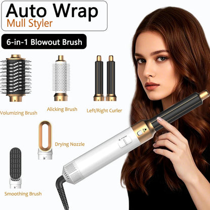 6-in-1 Hair Dryer Brush – Detachable Airflow Comb Curler with Heat Control for Straightening & Smooth Hair Styling
