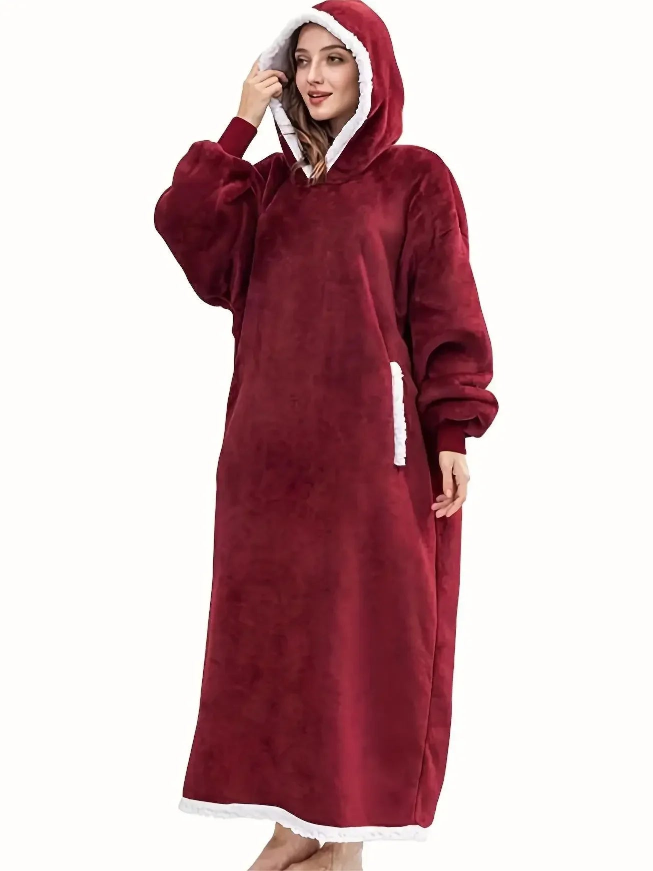 2024 Oversized Flannel Blanket Hoodie – Super Long Fleece Pullover with Sleeves for Winter