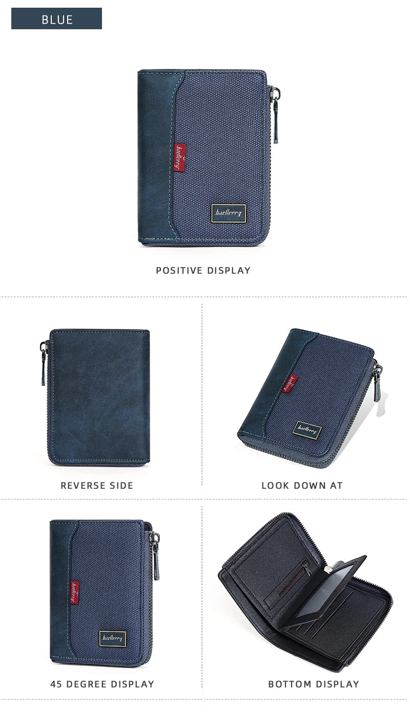 Baellerry RFID Short Men’s Wallet — Luxury Zipper Card Holder with Coin Pocket & Photo Slots
