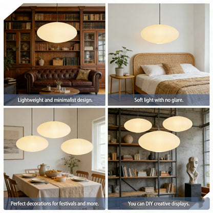 2PCS White Oval Paper Lantern Lampshades - Foldable Hanging Ceiling Light Decor for Home