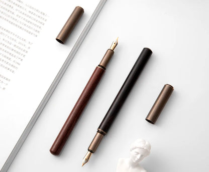 Luxury Retro Wood & Bronze Fountain Pen – 0.5mm Calligraphy Ink Pen for Office, Business & Gift Stationery