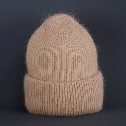 2024 Rabbit Fur Beanie – Soft Fluffy Winter Hat for Women, Angora Knitted Skullies, Warm Bonnet Knit Cap