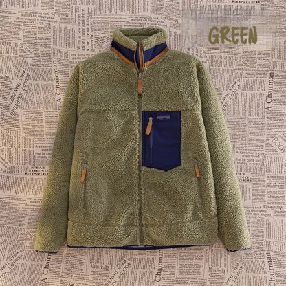Motorcycle Outdoor Wool Jacket – Unisex Double-Sided Thick Plush Rider Suit, Windproof & Warm Lambing Wool Fashion Jacket