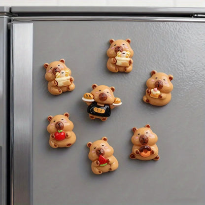 6-Piece Gourmet Capybara Resin Refrigerator Magnets - Cute Food-Themed Fridge and Message Board Decorations for Home and Office