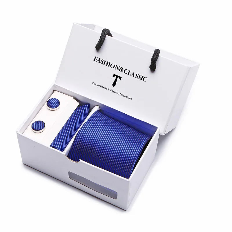 Black Paisley Tie Set - Men's Necktie, Pocket Square & Cufflinks Gift Box for Weddings & Formal Wear