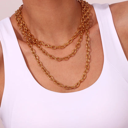 18K Gold Plated Stainless Steel Oval Link Chain Jewelry Set – 7mm Chunky Silver Color Choker Necklace, Bracelet & Anklet Accessories