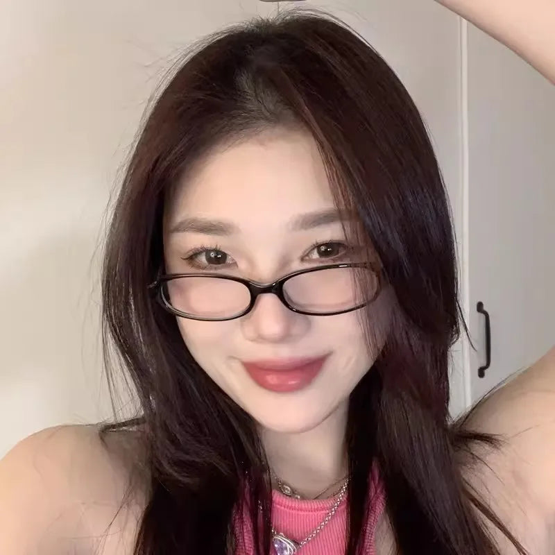 2024 Girls Y2K Retro Oval Glasses - Red & Green Frame, Anti-Blue Light Eyewear for Computer & Seaside Driving