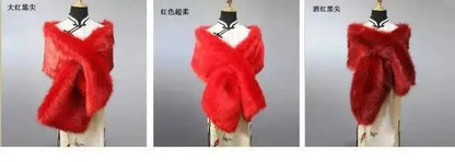 32-Color Luxury Faux Fox Fur Shawl – Women’s Plush Winter Scarf, Wrap & Cape for Wedding & Coat