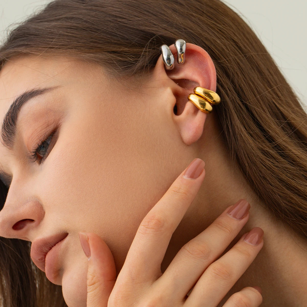 18K Gold Plated Punk Hip Hop Irregular Ear Clip – Waterproof Trendy Stainless Steel Jewelry