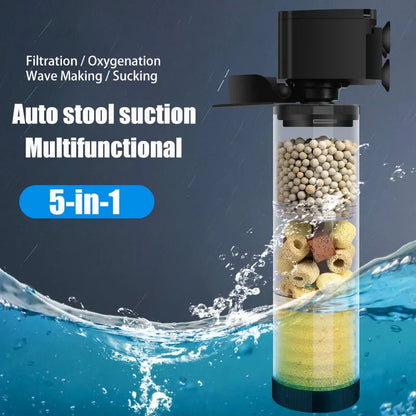 220V Silent Aquarium Filter – Submersible Water Pump with Bio Sponge, Skimmer & Waves Maker for Turtle & Fish Tanks