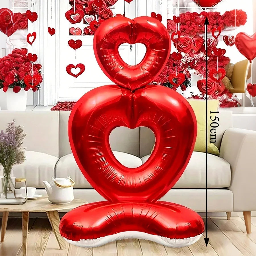60in Standing Teddy Bear Balloon – Cute Love-Shaped Decoration for Romantic Valentine’s Day, Proposal, Wedding & Birthday Party