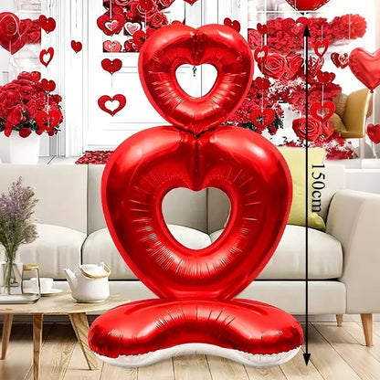 60in Standing Teddy Bear Balloon – Cute Love-Shaped Decoration for Romantic Valentine’s Day, Proposal, Wedding & Birthday Party
