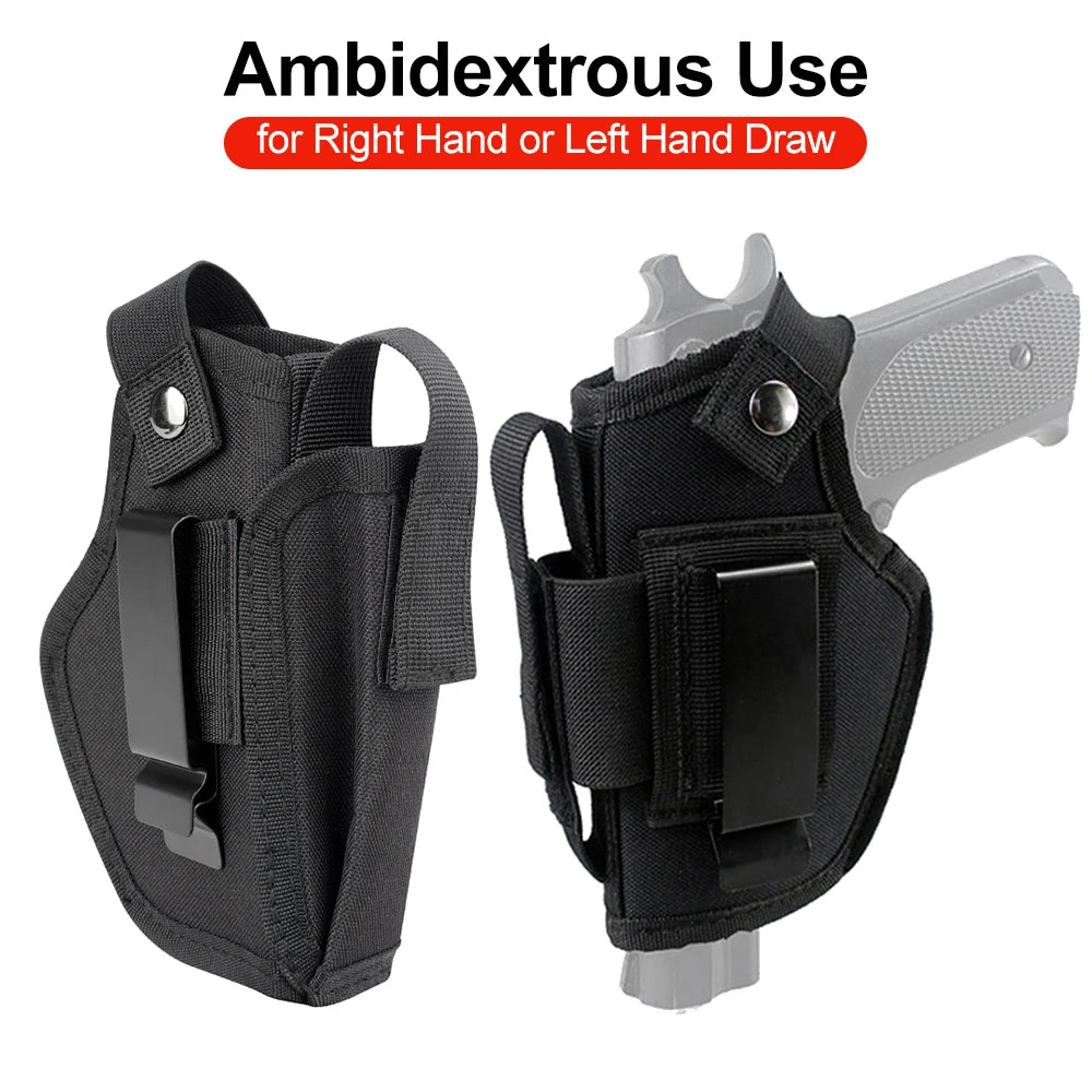 Outdoor Tactical Concealed Carry Gun Holster Belt with Bullet Clip – IWB/OWB Airsoft & Handgun Pistol Storage Bag for Hunting