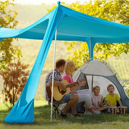 Family Beach Canopy – Large UPF50+ Sunshade Tent with Stability Poles for Beach, Camping, Parties & Picnics